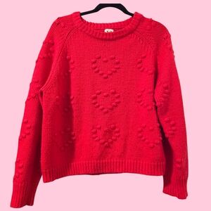 Charming Pink Heart Knit Sweater